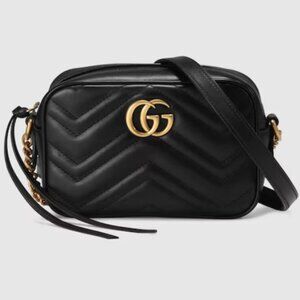 Authentic Gucci Black Mini GG Marmont Camera Bag EUC